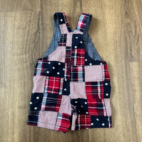 Gymboree Madras Shortalls & Plaid Button Down Shirt American Patriotic Sz 12-18 - Picture 7 of 12